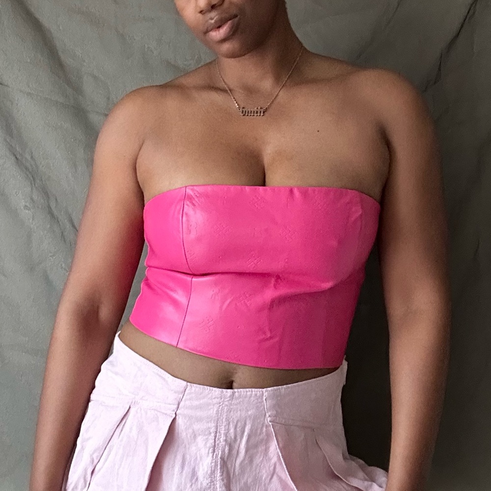 🥶 ROTATE Emili Logo Embossed Strapless Cropped Top US Size 8 in Fuschia Purple